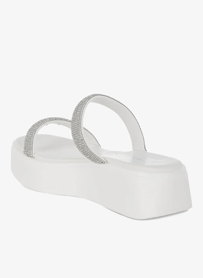 London Rag White Chunky Rhinestone Platform Sandals in White for Women | Best Price UAE