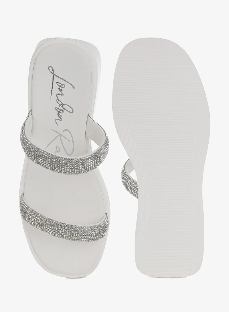 London Rag White Chunky Rhinestone Platform Sandals in White for Women | Best Price UAE