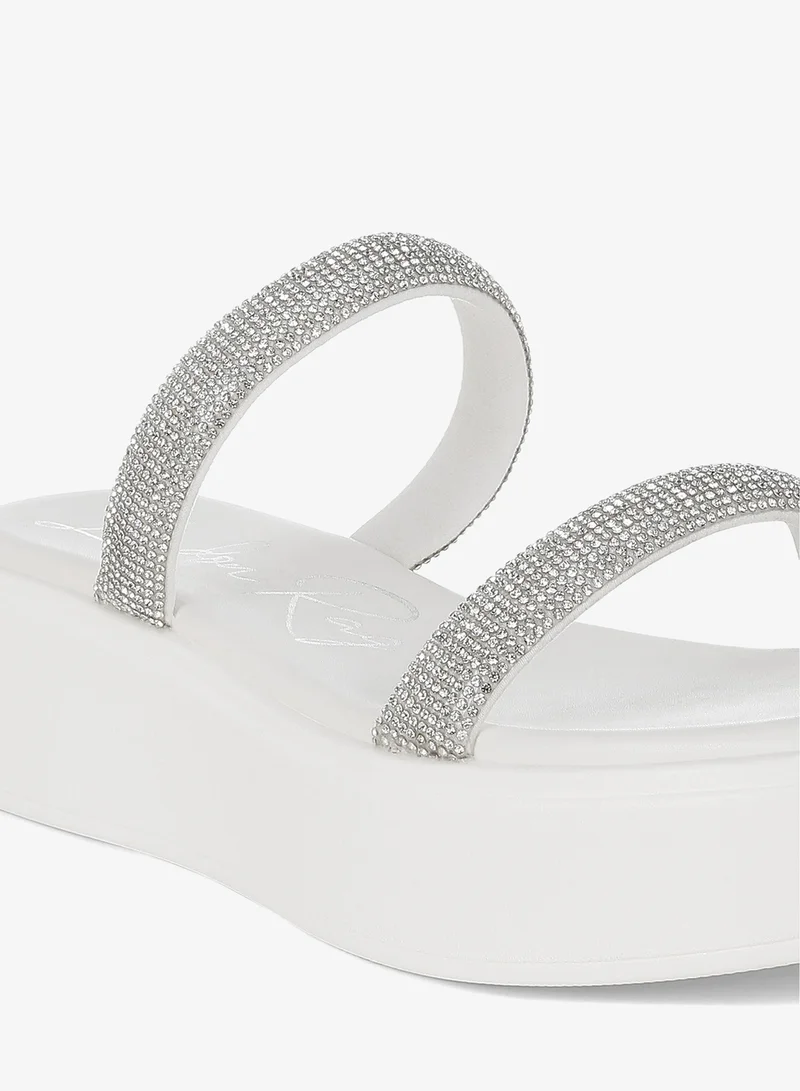 London Rag White Chunky Rhinestone Platform Sandals in White for Women | Best Price UAE