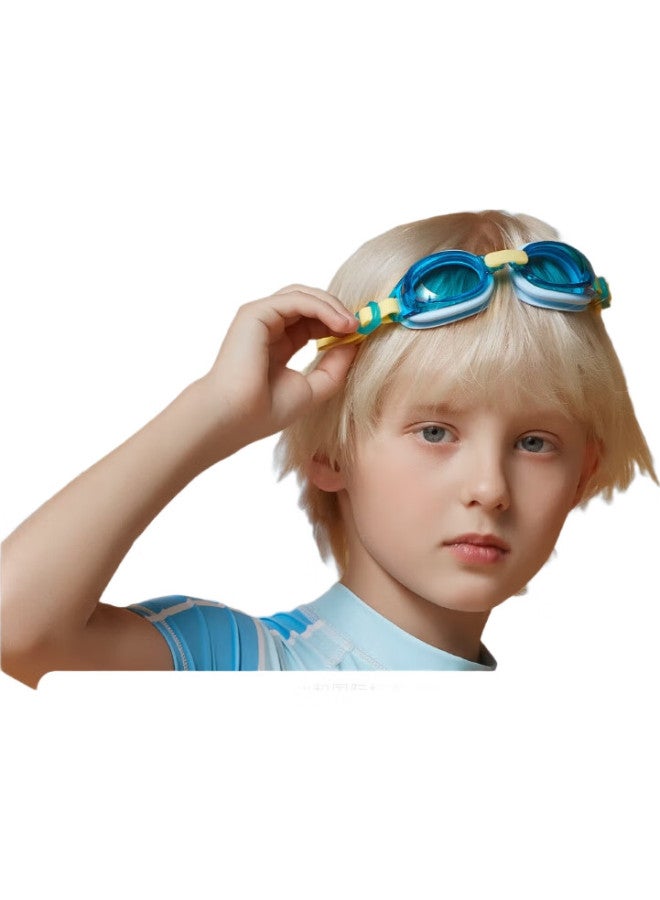 Swans Children'S Swimming Goggles And Swim Cap Set, Waterproof Anti-Fog High-Definition Professional Diving Goggles For Boys And Girls, Blue Yellow Blue Whale - Image 2
