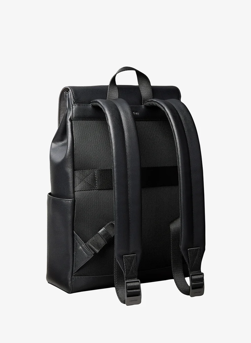 Calvin Klein Black Emblem Hardware Flap Closure Backpack for Men | Best Price UAE