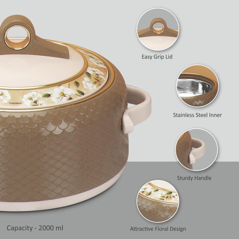 Nayasa Coral 2000 ml Insulated Inner Stainless Steel Casserole Dark Brown - Image 4