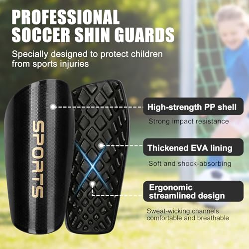 RGJ Soccer Shin Guards for Kids Youth, Toddler Shin Pads with Sleeves and Long Soccer Socks for Age 2-12 Boys & Girls Toddler Children Teenagers, Protective Lightweight Soccer Equipment (Black-M) - Image 3