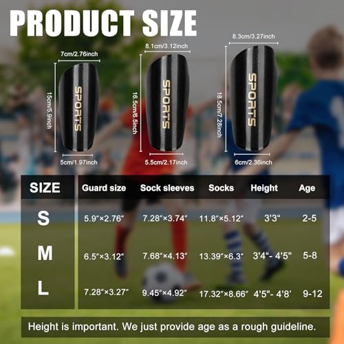 RGJ Soccer Shin Guards for Kids Youth, Toddler Shin Pads with Sleeves and Long Soccer Socks for Age 2-12 Boys & Girls Toddler Children Teenagers, Protective Lightweight Soccer Equipment (Black-M) - Image 2