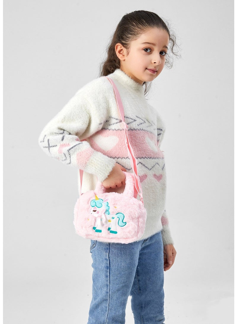 Unicorn Plush Shoulder Bag Girls Fashion Unicorn Embroidered Messenger Bag Handbags with Adjustable Shoulder Strap Messenger Bag for Children (Pink) - Image 3