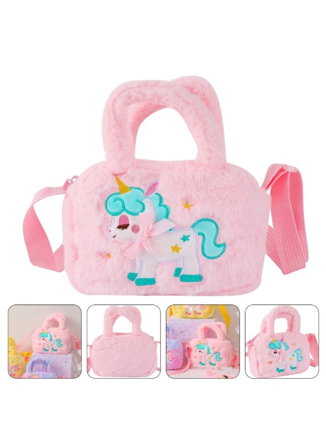 Unicorn Plush Shoulder Bag Girls Fashion Unicorn Embroidered Messenger Bag Handbags with Adjustable Shoulder Strap Messenger Bag for Children (Pink) - Image 1