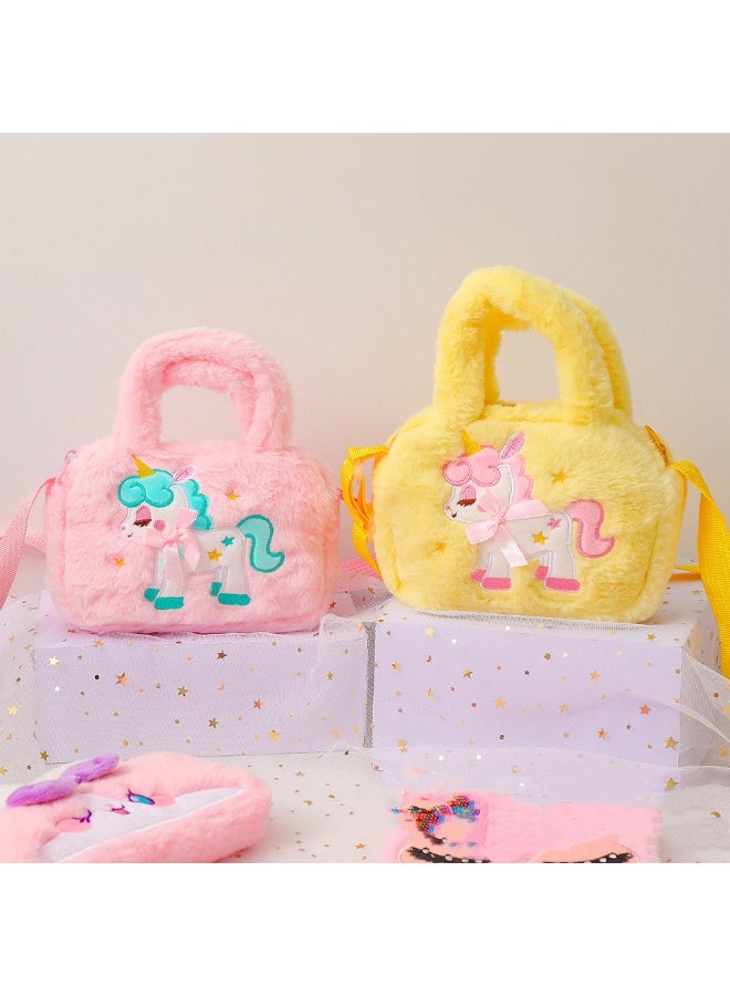 Unicorn Plush Shoulder Bag Girls Fashion Unicorn Embroidered Messenger Bag Handbags with Adjustable Shoulder Strap Messenger Bag for Children (Pink) - Image 4