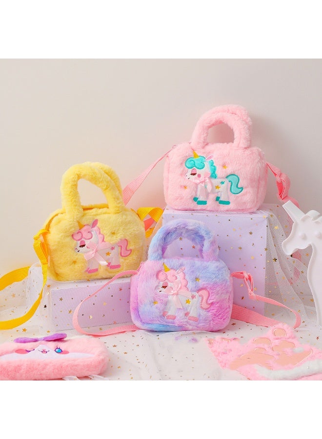 Unicorn Plush Shoulder Bag Girls Fashion Unicorn Embroidered Messenger Bag Handbags with Adjustable Shoulder Strap Messenger Bag for Children (Pink) - Image 5