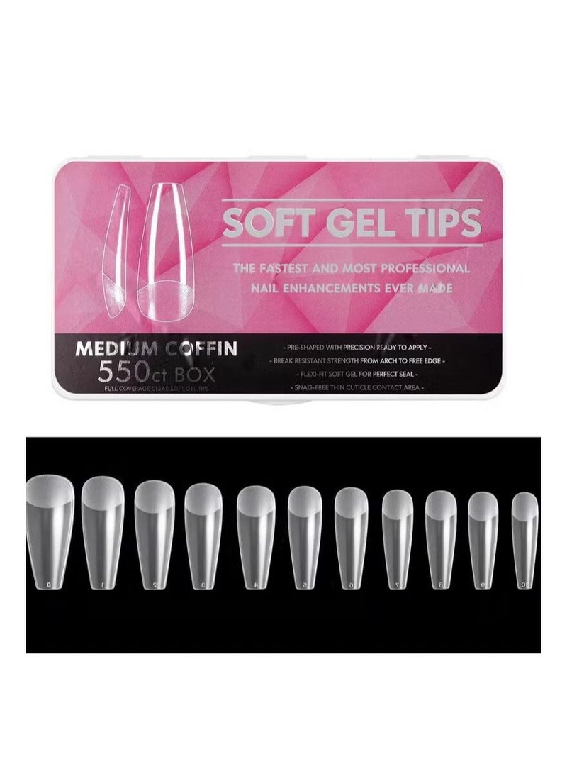 KASTWAVE 550Pcs Soft Gel Full Cover Nail Tips 11 Sizes Gel Nail Tips Full Cover False Nail Artificial Nails with Case Frosted T Shape Gel Nail Extensions for Nail Salons and DIY Nail Art - Image 1