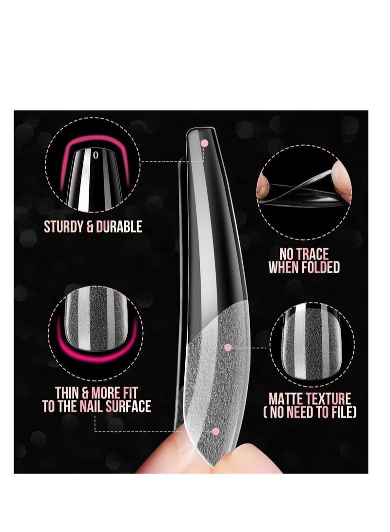 KASTWAVE 550Pcs Soft Gel Full Cover Nail Tips 11 Sizes Gel Nail Tips Full Cover False Nail Artificial Nails with Case Frosted T Shape Gel Nail Extensions for Nail Salons and DIY Nail Art - Image 2