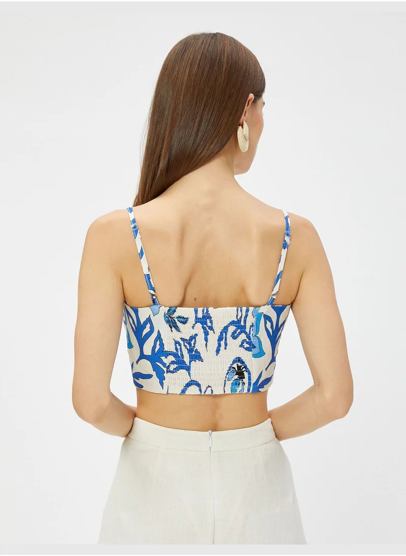 كوتون Melis Ağazat X Koton - Drawstring Neck Patterned Crop Tanktop