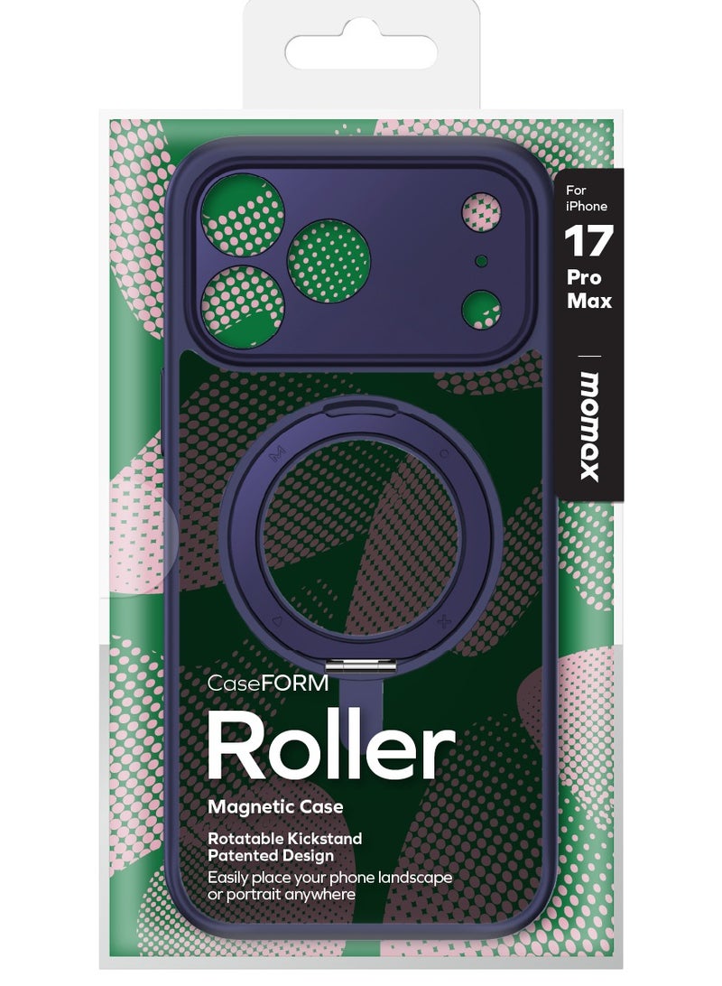 Momax غطاء MOMAX CaseForm Roller Magnetic لجهاز iPhone 17 Pro MAX (2025) [غطاء التحكم بالكاميرا] مع قاعدة قابلة للدوران 360 درجة - أزرق - Image 4