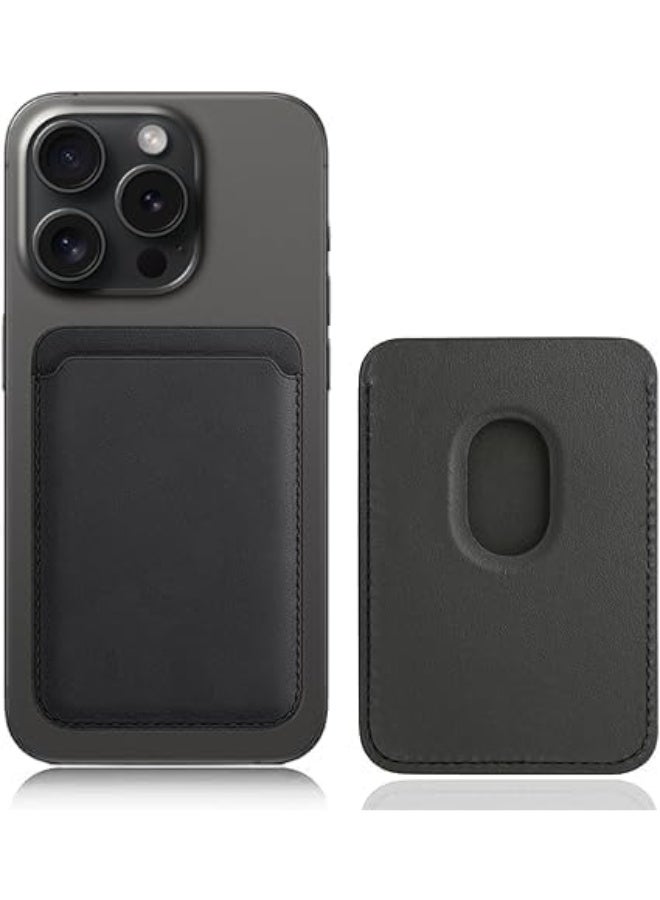 Magnetic Leather Wallet Card Holder for iPhone MagSafe - Compatible with iPhone 12/13/14 Series, Midnight Black - Image 1