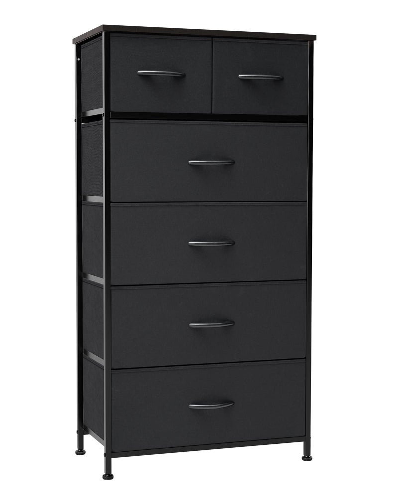 Crestlive Products Crestlive Products Vertical Dresser Storage Tower  Sturdy Steel Frame Wood Top Easy Pull Fabric Bins  Organizer Unit for Bedroom Entryway Closets  6 Drawers Black
