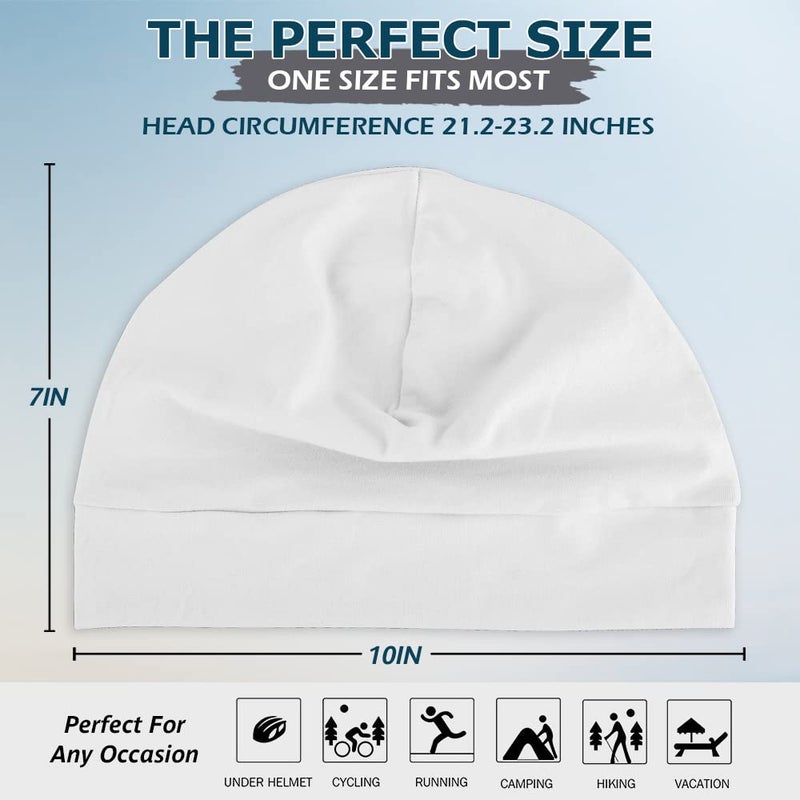 Headshion Cotton Skull Caps for Men Women,2-Pack Lightweight Beanie Sleep Hats Breathable Helmet Liner Black,White - Image 5