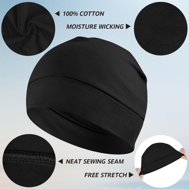 Headshion Cotton Skull Caps for Men Women,2-Pack Lightweight Beanie Sleep Hats Breathable Helmet Liner Black,White - Image 2