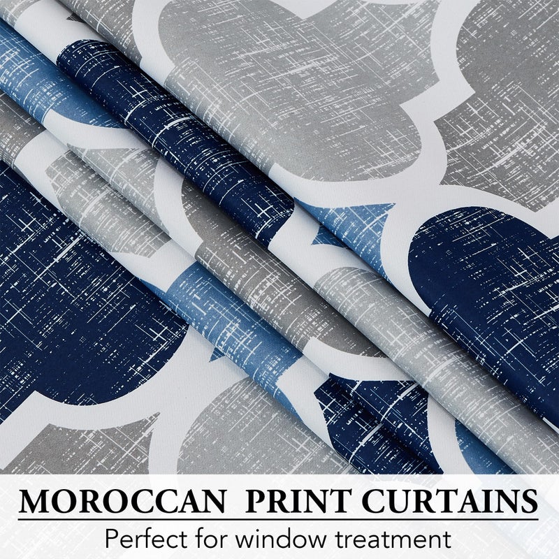 Beauoop 100% Blackout Curtains 72 Inches Long 2 Panels for Bedroom Living Room Blue Grey Moroccan Geo Room Darkening Thermal Insulated Soundproof Grommet Top Window Treatments Drapes, 50x72 Set of 2 - Image 4