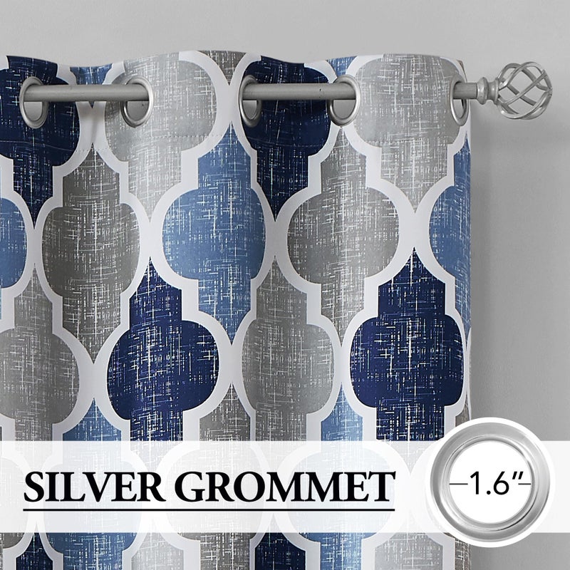 Beauoop 100% Blackout Curtains 72 Inches Long 2 Panels for Bedroom Living Room Blue Grey Moroccan Geo Room Darkening Thermal Insulated Soundproof Grommet Top Window Treatments Drapes, 50x72 Set of 2 - Image 2