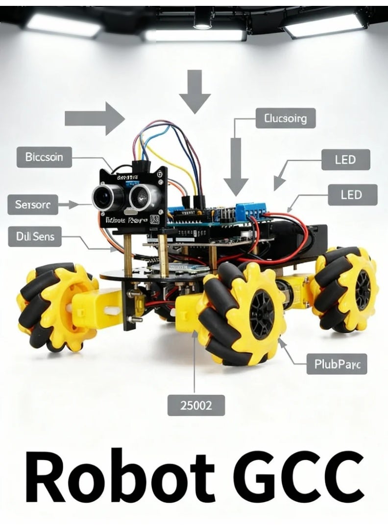 robotgcc Arduino Robot Car Learning Kit – Mecanum-Wheel Omni Movement, Bluetooth Control, Line Tracking & Ultrasonic Avoidance | STEM Maker & Coding Education Platform - Image 1