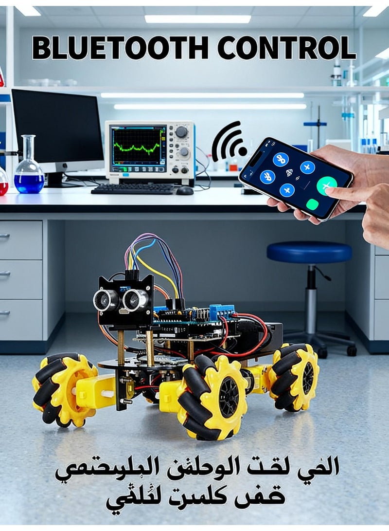 robotgcc Arduino Robot Car Learning Kit – Mecanum-Wheel Omni Movement, Bluetooth Control, Line Tracking & Ultrasonic Avoidance | STEM Maker & Coding Education Platform - Image 3