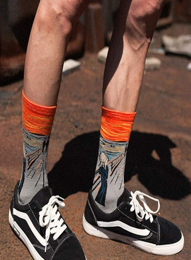 HSELL Famous Painting Art Printed Mens Dress Socks - Crazy Patterned Fun Crew Cotton Socks 6 Pack (C2), One Size - Image 2