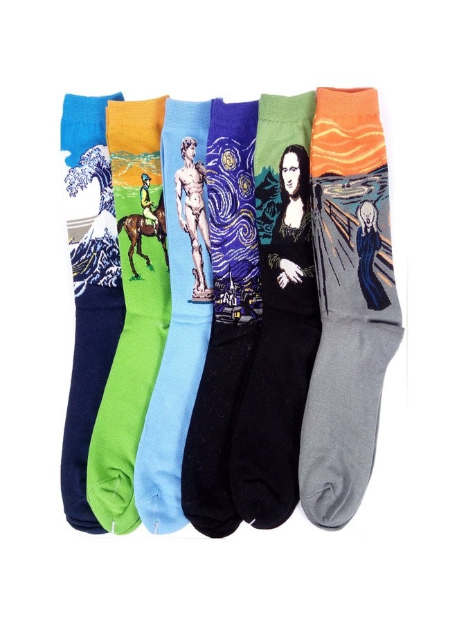 HSELL Famous Painting Art Printed Mens Dress Socks - Crazy Patterned Fun Crew Cotton Socks 6 Pack (C2), One Size - Image 5