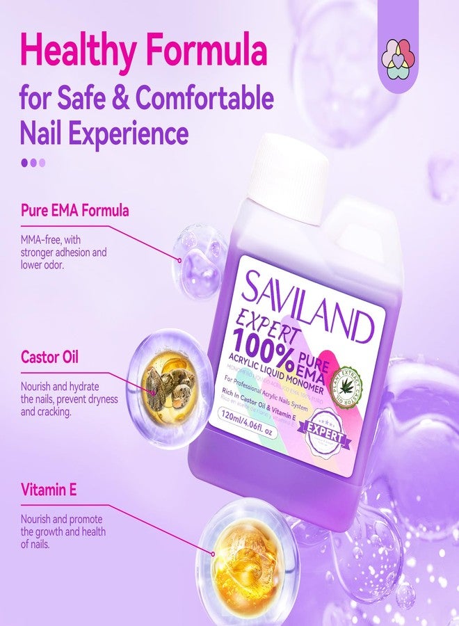SAVILAND EMA Monomer Acrylic Nail Liquid: 4 fl. oz/120 ml Low Odor Castor Oil Vitamin E Acrylic Liquid Professional Pure EMA Nail Monomer Liquid Nail Tech Salon For DIY Home & Nail Salon Use - Image 5