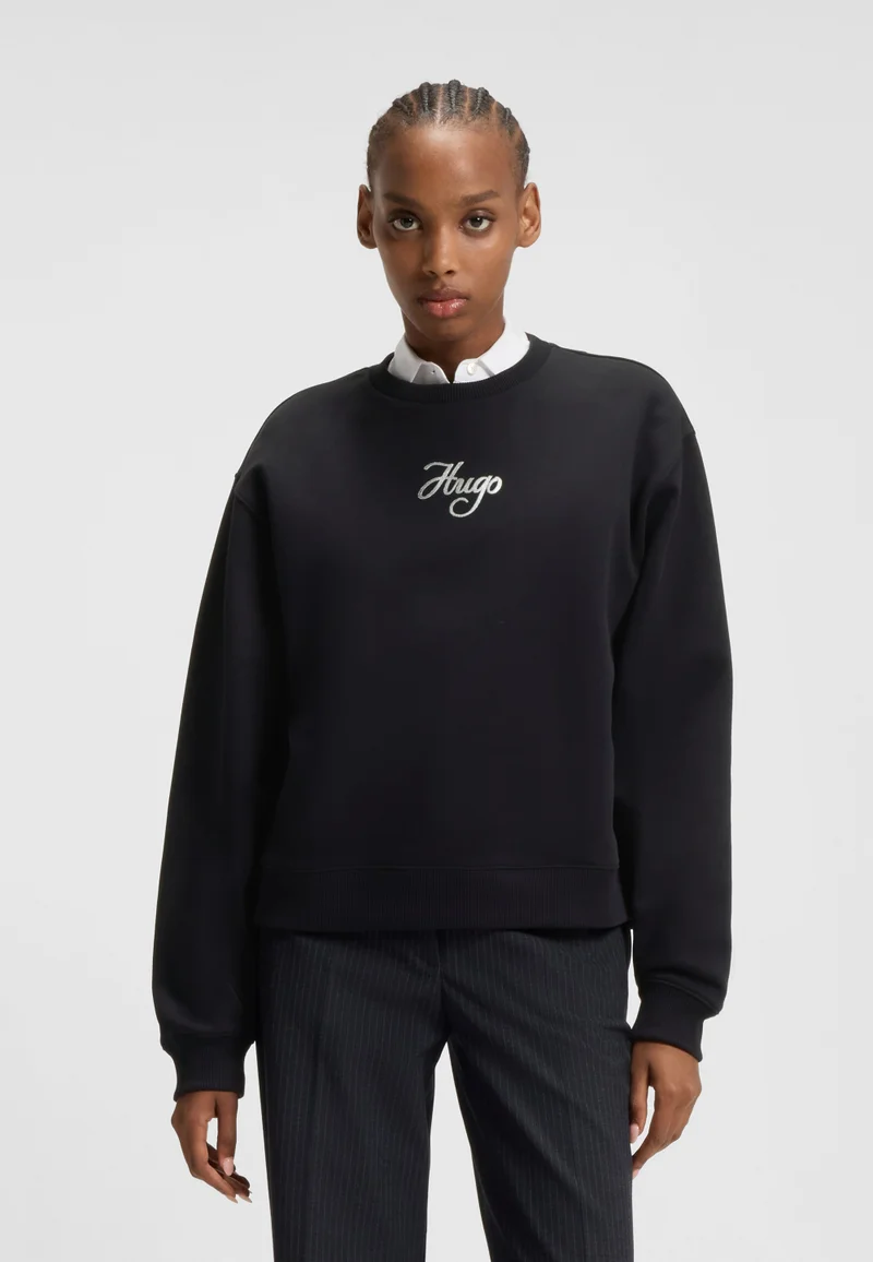 HUGO Oversized-fit cotton-terry sweatshirt with glitter logo