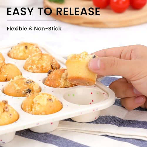 Vinino Mini Muffin Pan with Metal Reinforced Frame-1Pack, Silicone Cupcake Pan for Baking 24 Cup Mini Size, BPA Free Silicone Muffin Tray, Cupcake Baking Pan Molds for Oven Dishwasher Safe-Cream - Image 3