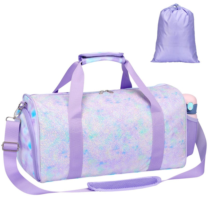 Bagseri Duffel Bags for Kids Girls Dance Ballet Bag Waterproof Sports Gymnastics Bag for Girls Kids Sleepover Duffel Bag with Shoe Compartment and Dry Wet Separation Pockets Tiedye Purple - Image 2