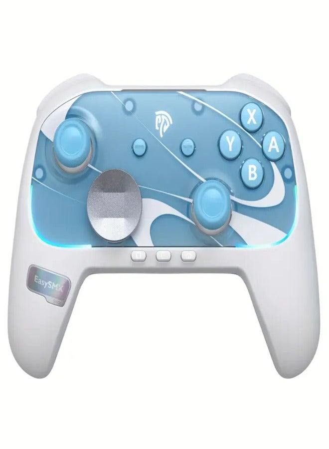 EasySMX S10 Wireless Gamepad Controller with RGB Lighting, TMR Joysticks, 6-Axis Gyroscope, NFC Sensor, Magnetic Detachable Faceplates, 1200mAh Battery, Compatible with Switch 2/PC/Phone/TV - White/Blue - Image 1