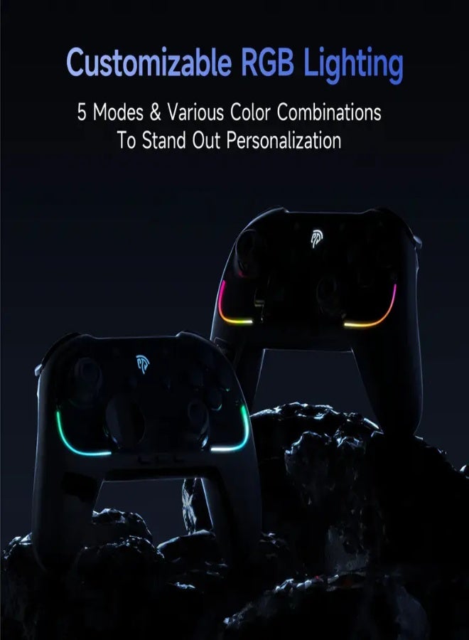 EasySMX S10 Wireless Gamepad Controller with RGB Lighting, TMR Joysticks, 6-Axis Gyroscope, NFC Sensor, Magnetic Detachable Faceplates, 1200mAh Battery, Compatible with Switch 2/PC/Phone/TV - White/Blue - Image 5