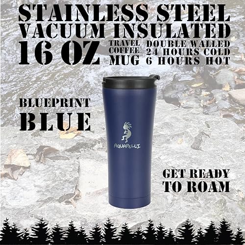 Aquapelli Vacuum Insulated Travel Coffee Mug, 16 Ounces, Blueprint Blue - Image 2