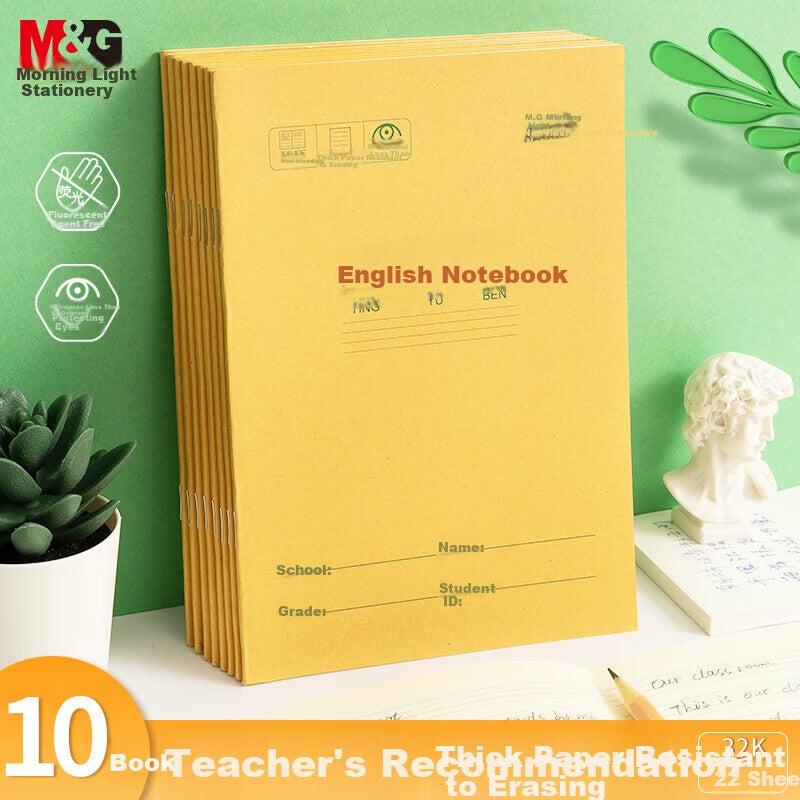M&G Stationery, 32K English Notebook, 11 Lines Elementary School Homework Book, Copybook And Practice Book, English Four-Line Grid Reading Notebook, 22 Sheets, Pack of 10, K32273, Winter Vacation Homework - Image 1