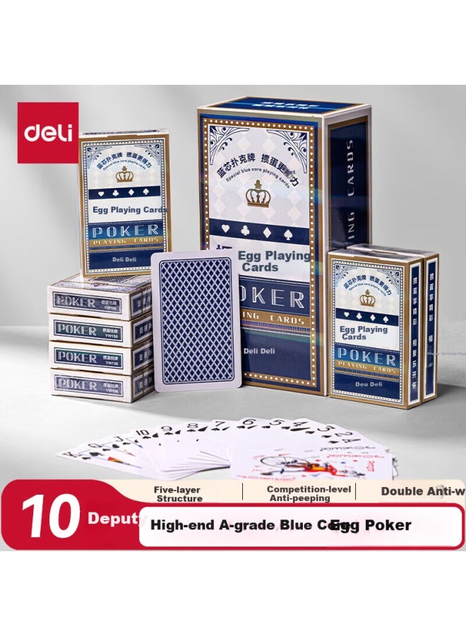 Deli 10 Decks Of High-quality Blue Core Cards For Dou Di Zhu Game, Thick And Durable Entertainment Table Game Cards - Image 1