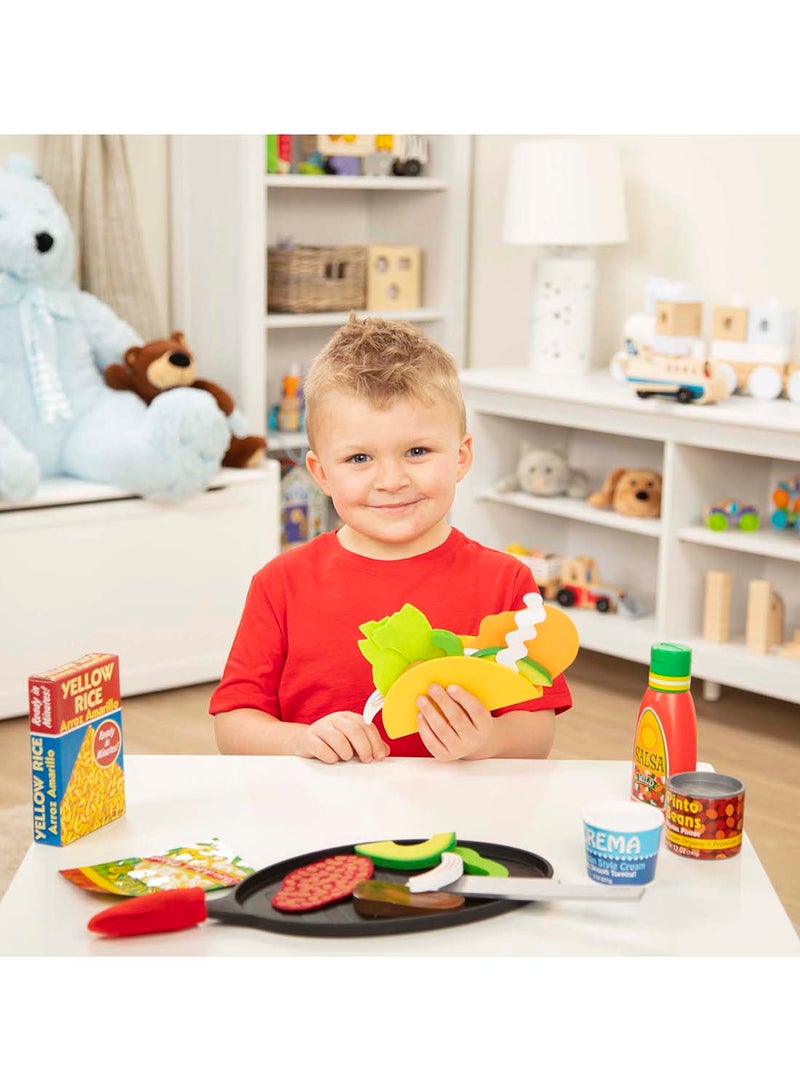 Melissa & Doug Fill  And Fold Taco  And Tortilla Set, 43 Pieces â€“ Sliceable Wooden Mexican Play Food, Skillet, and More Taco Play Food Set, Pretend Play Kitchen Toy For Kids Ages 3+ - Image 4