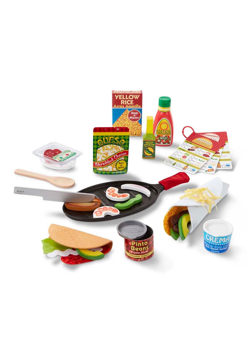 Melissa & Doug Fill  And Fold Taco  And Tortilla Set, 43 Pieces â€“ Sliceable Wooden Mexican Play Food, Skillet, and More Taco Play Food Set, Pretend Play Kitchen Toy For Kids Ages 3+ - Image 3