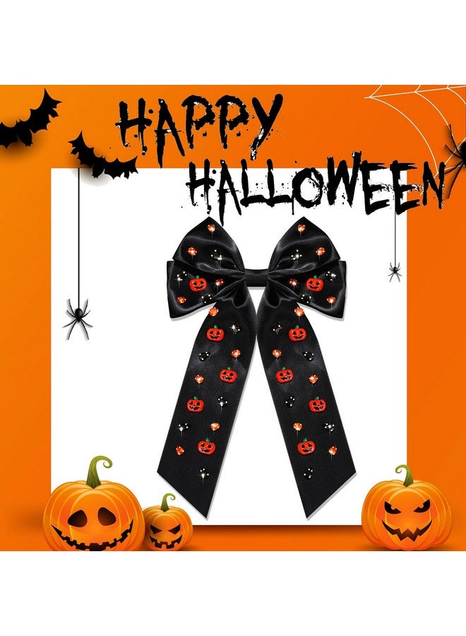 سيالكسهيني مشابك شعر على شكل فيونكة الهالوين للنساء، مشابك شعر على شكل قرع مخيف، شرائط شعر كبيرة مرصعة بالكريستال، مشابك شعر على شكل فيونكة، إكسسوارات شعر الهالوين، ملابس، هدايا للحفلات (النمط B1) - Image 4