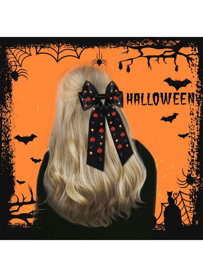 سيالكسهيني مشابك شعر على شكل فيونكة الهالوين للنساء، مشابك شعر على شكل قرع مخيف، شرائط شعر كبيرة مرصعة بالكريستال، مشابك شعر على شكل فيونكة، إكسسوارات شعر الهالوين، ملابس، هدايا للحفلات (النمط B1) - Image 2