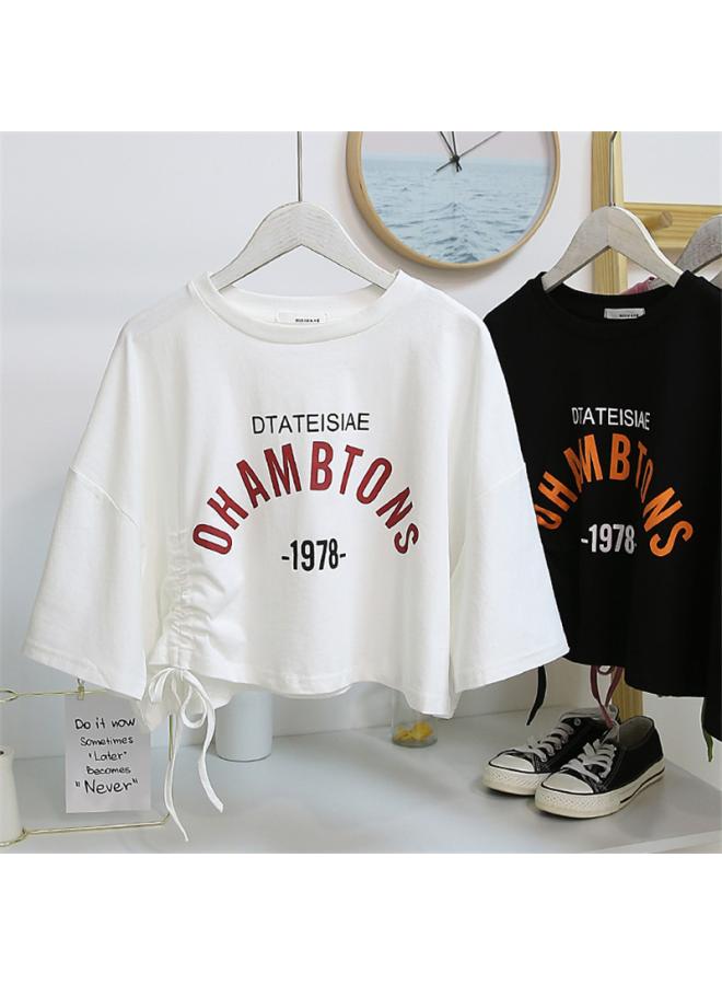 Summer Chic Drawstring Short Top Base Shirt Women's Design Sense Elegant Short-sleeved T-shirt Women's Fashion For 