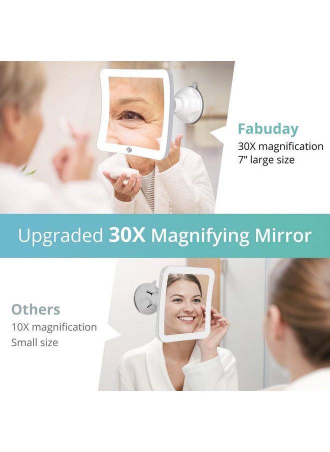 Fabuday - Rechargeable Lighted Makeup Mirror With Magnification - Upgraded 30X Magnifying Mirror With Light, Led Travel Mirror With Suction Cup For Bathroom, Light Up Mirror For Makeup, Square - Image 1