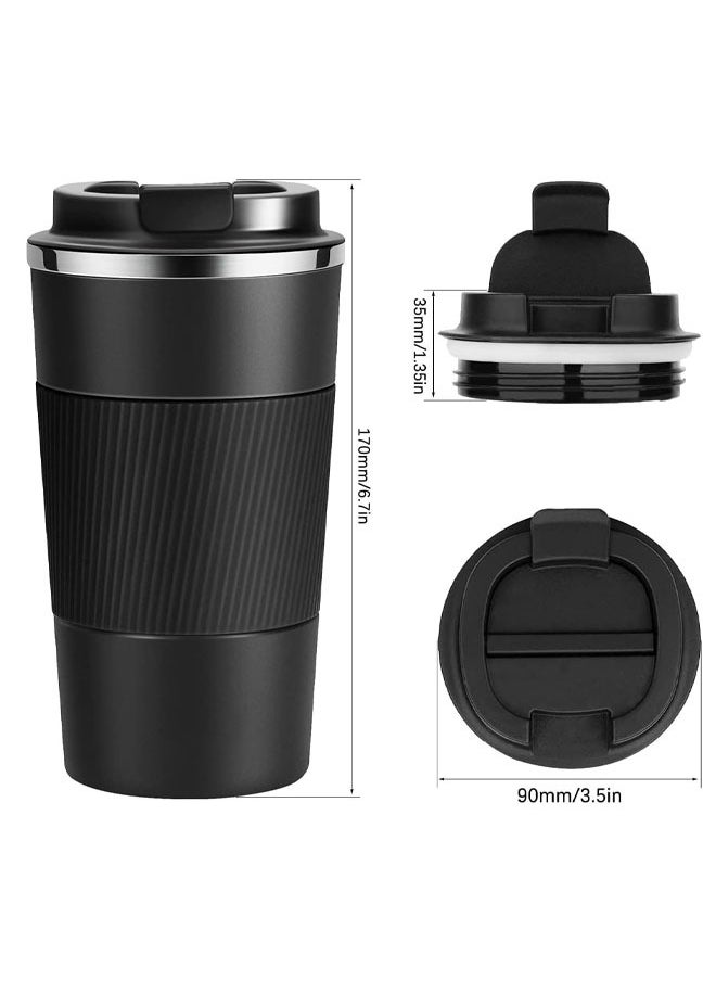 Hihonor - Travel Coffee Mug, Spill Proof Leakproof 16 oz Insulated Coffee Mug with Screw Lid, Stainless Steel Vacuum Tumbler, Reusable Thermal Coffee Cup for Hot and Cold Drinks, 510ml, Black - Image 1