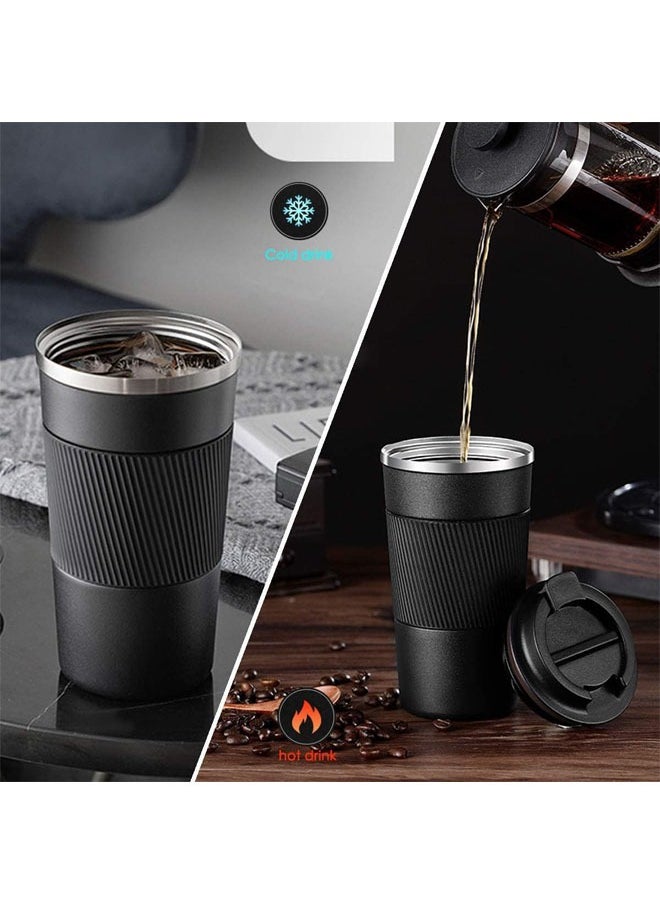 Hihonor - Travel Coffee Mug, Spill Proof Leakproof 16 oz Insulated Coffee Mug with Screw Lid, Stainless Steel Vacuum Tumbler, Reusable Thermal Coffee Cup for Hot and Cold Drinks, 510ml, Black - Image 1