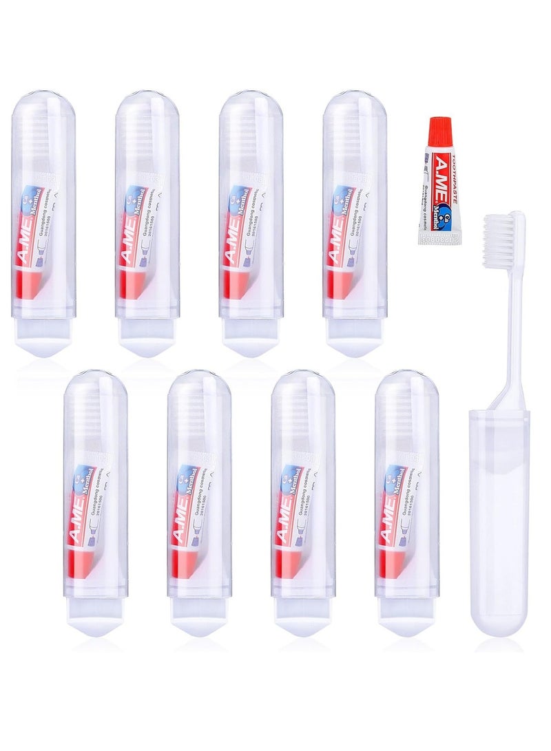 Mini Travel Toothbrush and Toothpaste Set of 8, Portable Foldable Toothbrush, Soft Camping Toothbrush Mini Toothbrush with Toothpaste for Travel Business Trip Camping Outdoor Activities - Image 1