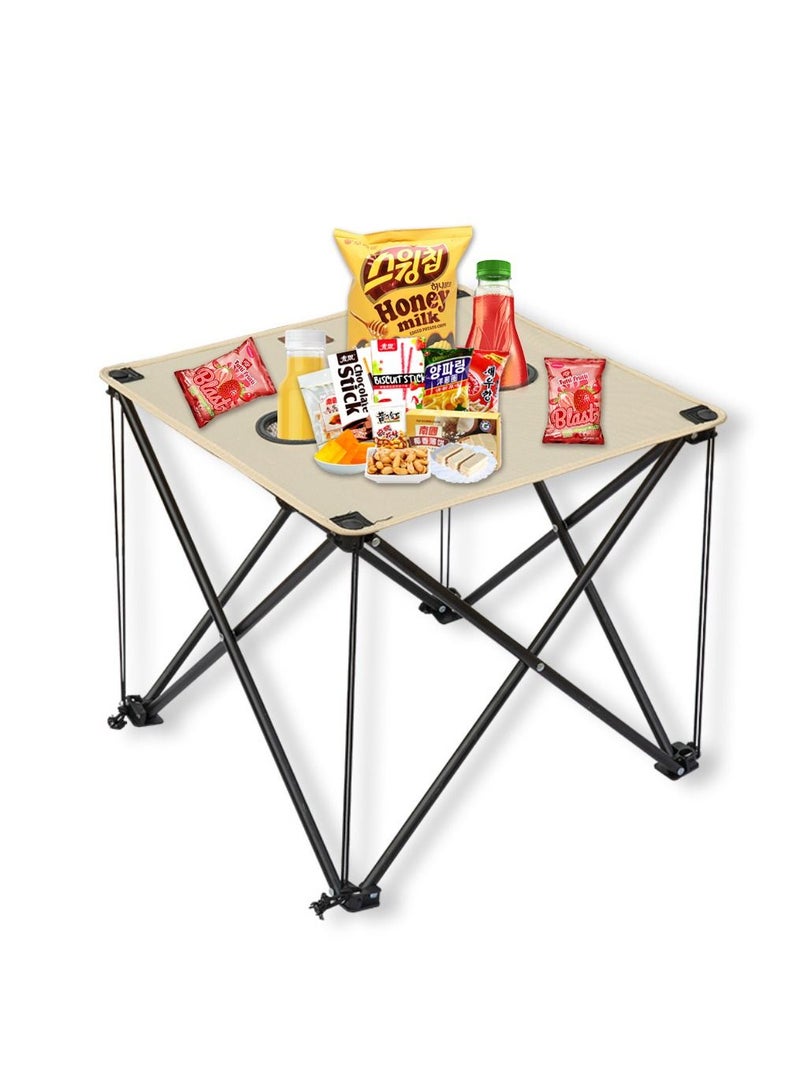 شو وو طاولة تخييم محمولة قابلة للطي وطاولات نزهة خفيفة الوزن قابلة للطي وطاولة شاطئ قماشية مقاومة للماء للاستخدام في الخارج مع حاملين للأكواب للتخييم والشاطئ وإشعال النيران والحفلات الخلفية - Image 1