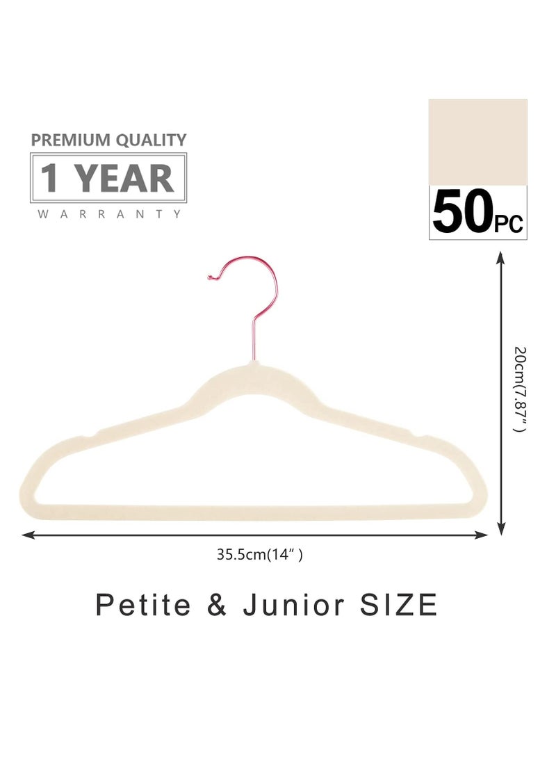 Red Dot Gift Premium Kids Velvet Hangers (Pack of 50) 14″ Wide with Copper Rose Gold Hooks,Space Saving,Nonslip Huggable Closet Hangers for Petite Junior Children’s Skirt Dress Pants,Clothes Hangers  - Image 4