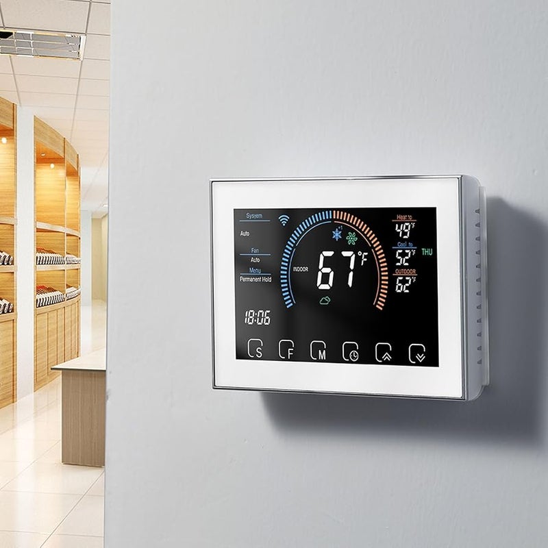 FTVOGUE منظم حرارة مضخة حرارة ذكي قابل للبرمجة، شاشة LCD ملونة بيضاء، تحكم صوتي - Image 3