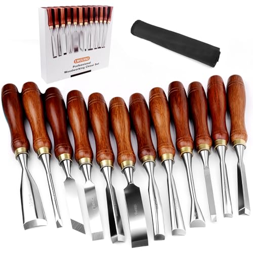 LWCUSNJ 12-Piece Wood Carving Chisel Set - CR-V 60 Steel Multi-Shape Edge Gouges Carving tool for Woodworking Beginners and Professionals with Storage Case - Image 1