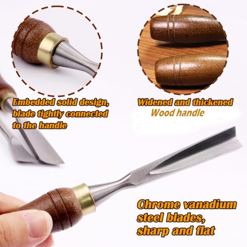 LWCUSNJ 12-Piece Wood Carving Chisel Set - CR-V 60 Steel Multi-Shape Edge Gouges Carving tool for Woodworking Beginners and Professionals with Storage Case - Image 3