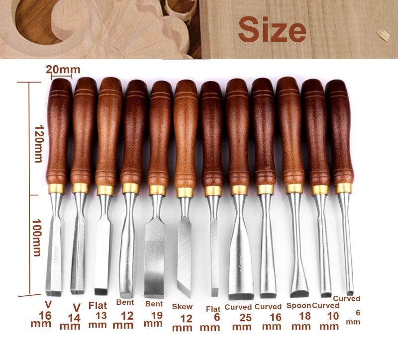 LWCUSNJ 12-Piece Wood Carving Chisel Set - CR-V 60 Steel Multi-Shape Edge Gouges Carving tool for Woodworking Beginners and Professionals with Storage Case - Image 2
